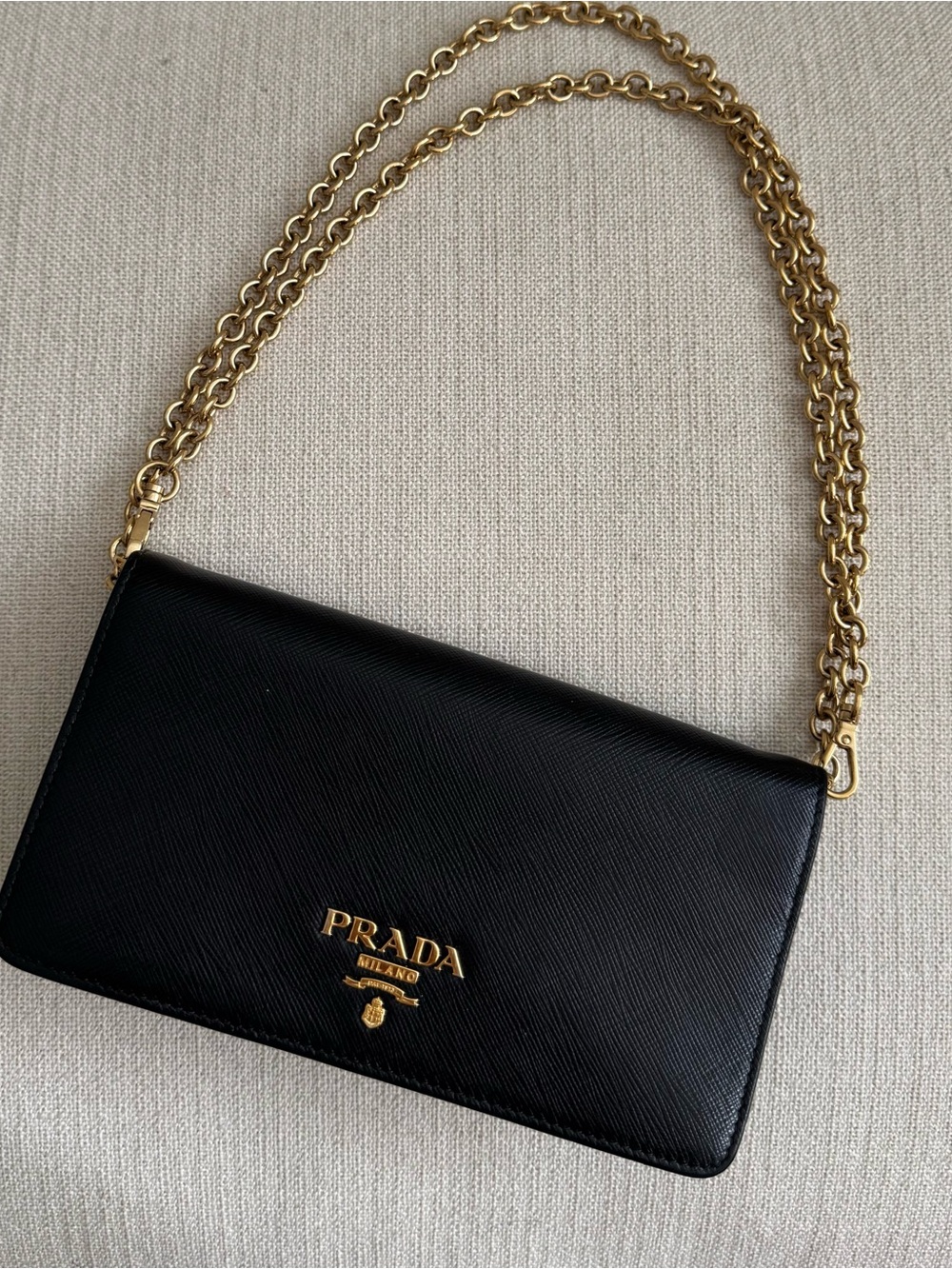 Prada Black Saffiano Leather Wallet on Chain